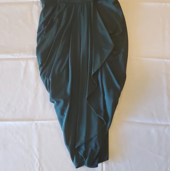 BCBGMaxAzria cocktail dress dark green one shoulder - Picture 5 of 6